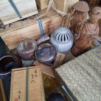 姫路市 買取り 山本陶秀の茶入 備前焼の宝瓶 硯 海鼠釉の火入れ 木彫り